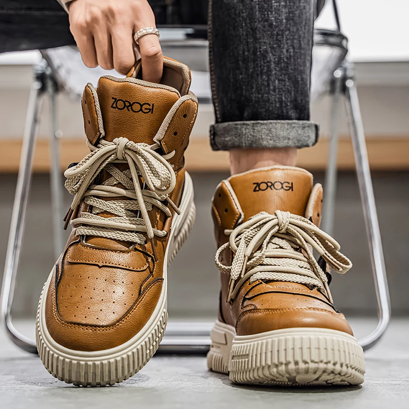 

Leather Ankle Boots Men's Skate Sneakers Comforty Non Slip Wear Resistant Sole Winter Boots Preppy Street Casual Shoes Zapatos