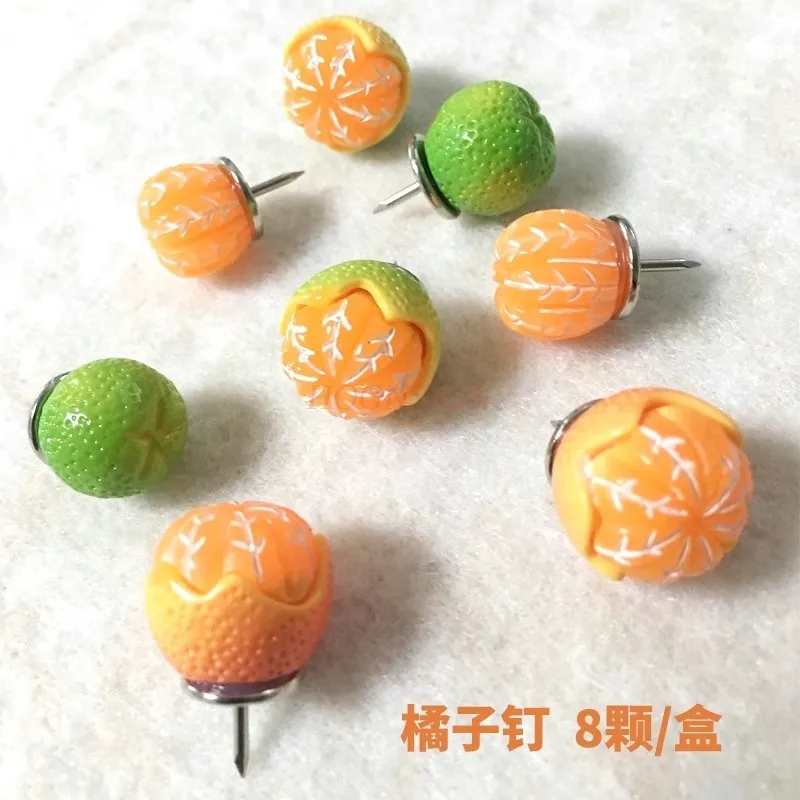 8pcs Orange nail, push pin, felt board, acrylic nail, cartoon sticker, message board, photo wall, soft wood board