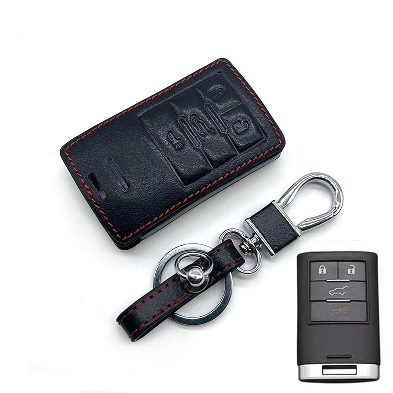 Genuine Leather Key Case 4Button Keyless Entry Smart Key Cover For Chevrolet Malibu Corvette Captiva