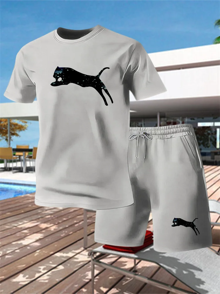 

Men's T-shirt Short Sleeved Shorts Sports Set, Fashionable and Casual Loose Home 2-piece Set, Summer Breathable Men's Clothing