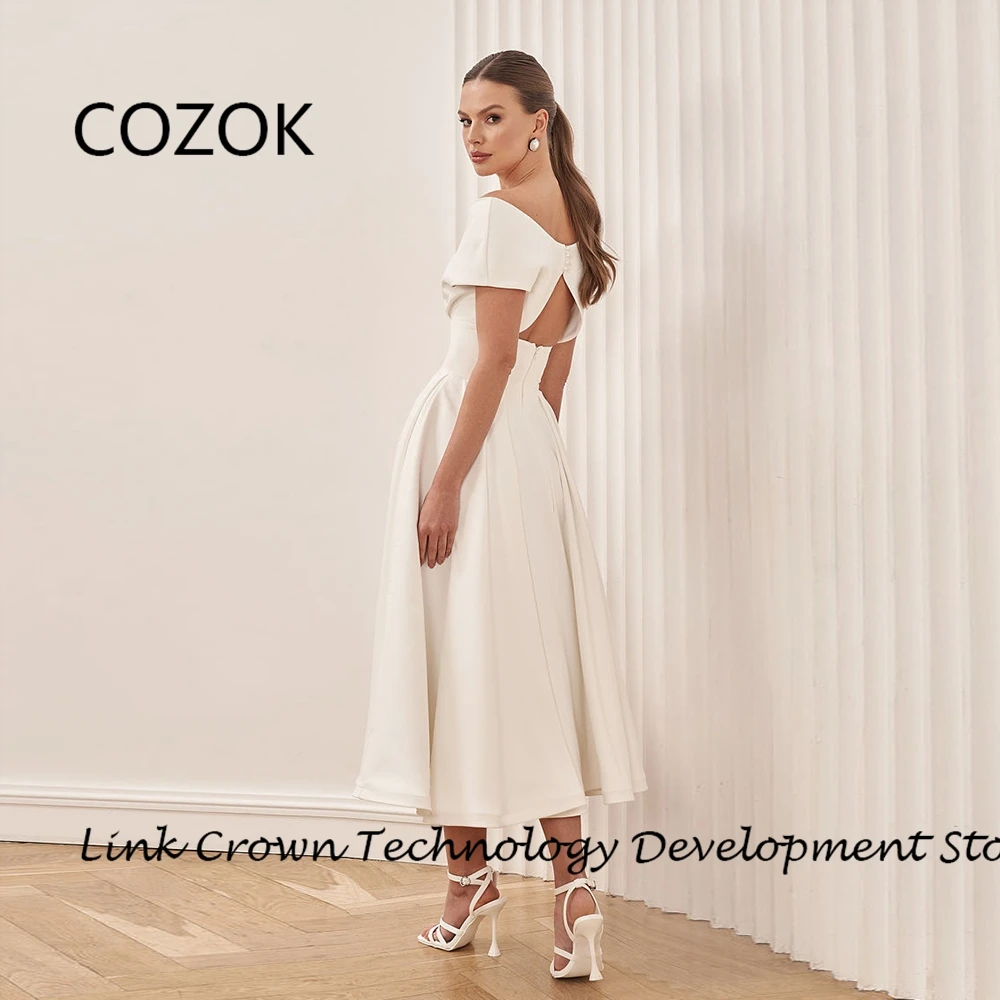 COZOK-vestidos de casamento sem alças com Jersey, vestidos de noiva fora do ombro, fenda lateral, comprimento chá, novo, verão, 2024