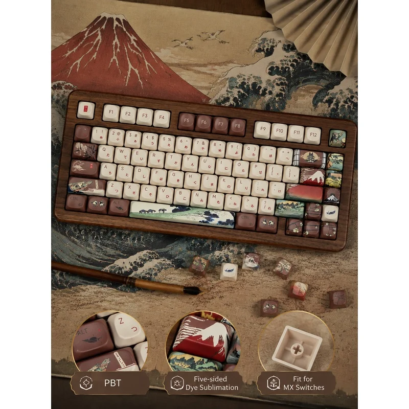 New Mount Fuji PBT Keycaps,Custom MOA Doubleshot Dye-Sub Key Caps,Compatible With MX Mechanical Keyboard 60% 65% 75% 80% 100%