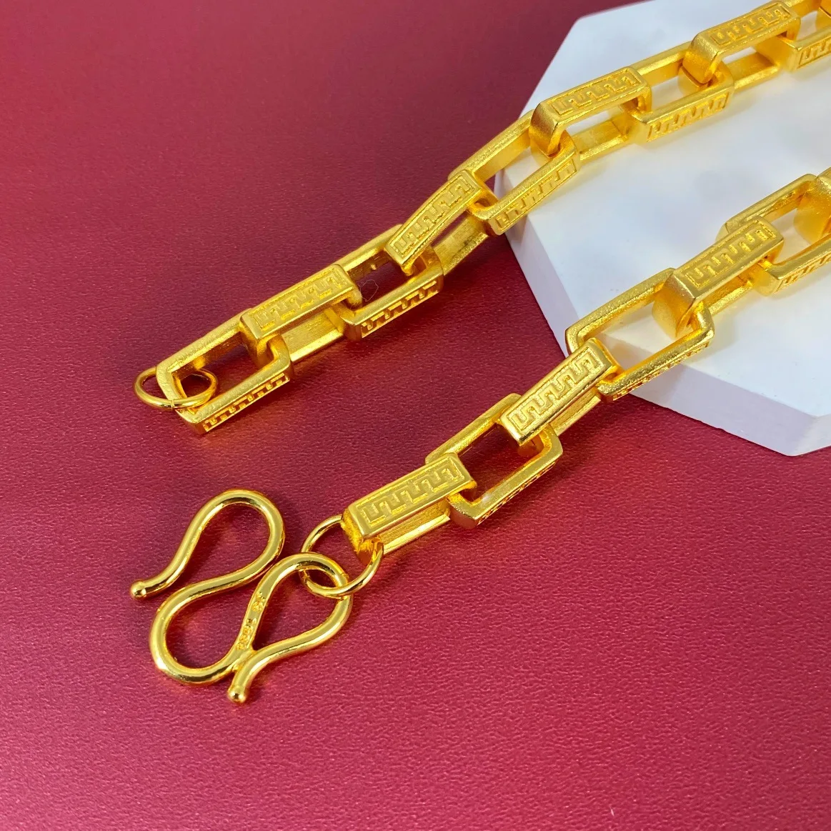 Luxurious 9999 24K real gold 10m necklace gold Great Wall pattern necklace domineering men's fashion jewelry