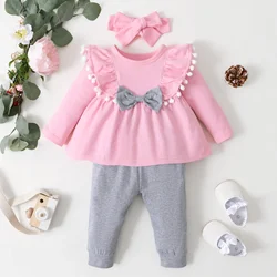 3M-24M Set di vestiti per bambina appena nata abiti per bambina moda grande fiocco Top + pantaloni intera vendita bambini vestiti per ragazze abiti