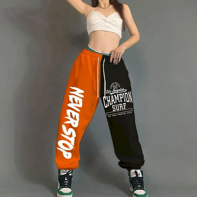 Patchwork Pants Women Clothes Casual Hip-hop Korean Style Lace-up Pants Vintage Trouser Loose Sporty Sweatpants Women Clothing