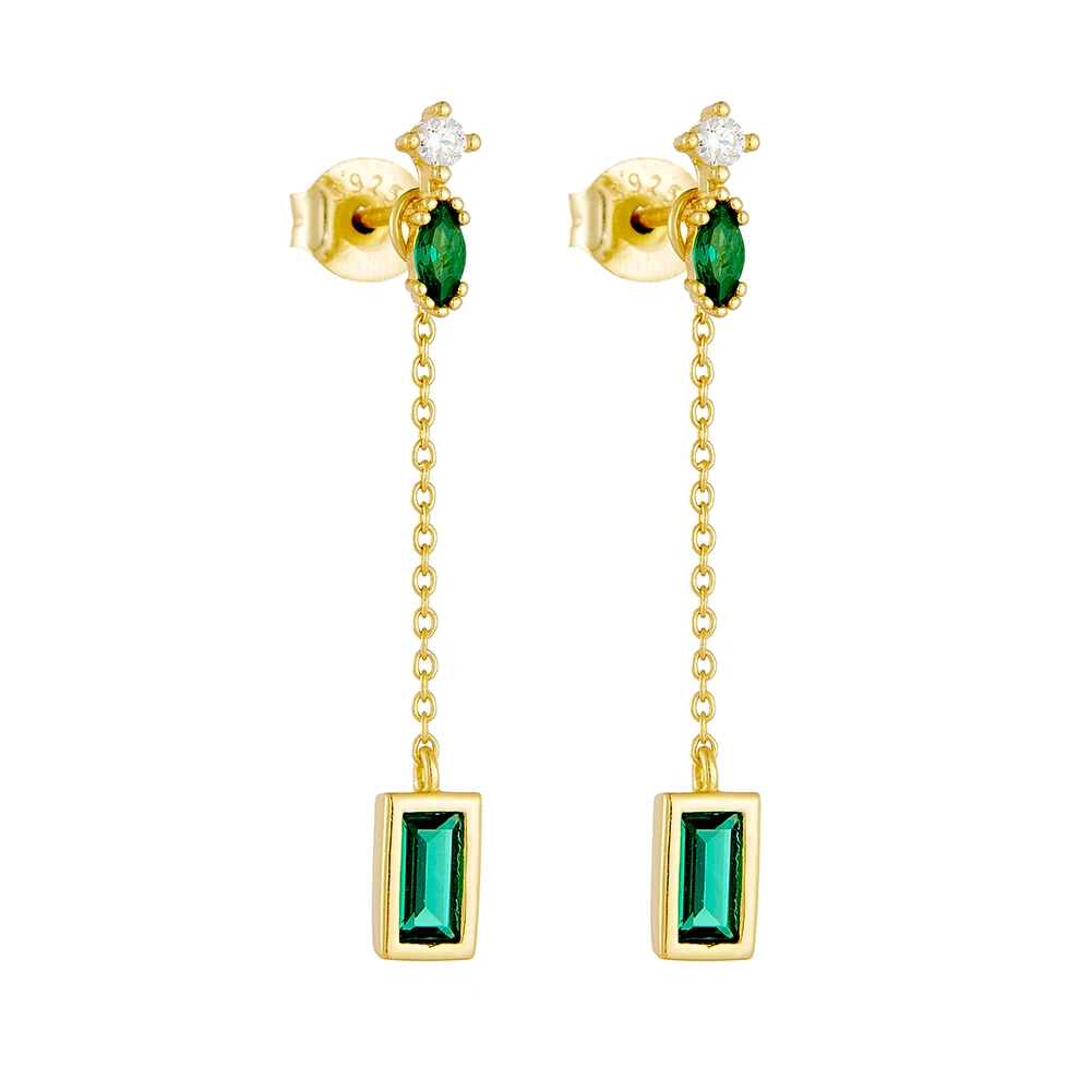 

S925 Sterling Silver Emerald Zircon Tassel Earrings Women Luxury Long Chain Ear Jewelry Elegant Dangle Studs INS Trend