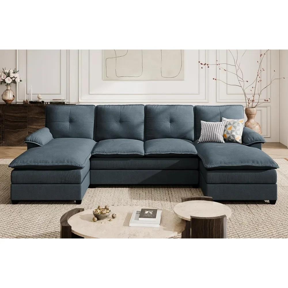 

110" Modular Sectional Couches for Living Room | U-Shaped Sofa Couch with Double Chaise & 4 Seat Thick Cushion Sets