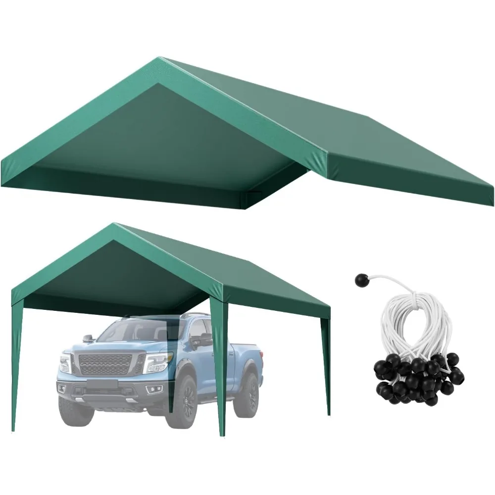 

10x20 ft Waterproof UV-Resistant Carport Canopy Cover, Heavy Duty Shelter Tarp with Bungee Cords, Dark Green