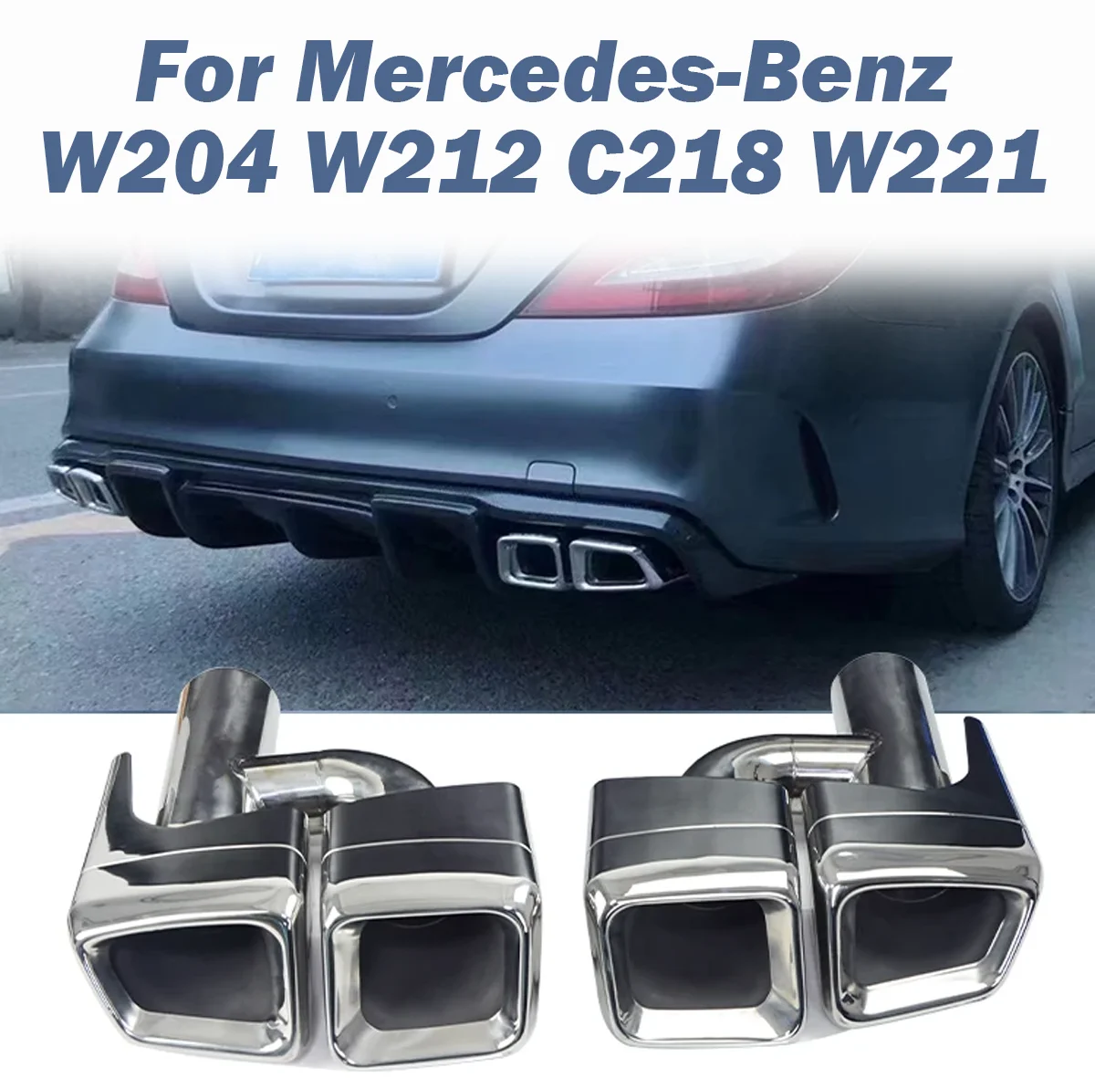 

304 Stainless Steel Exhaust Tips Quad Square Muffler Tail Pipe For Mercedes Benz W204 W221 C218 AMG Style Exhaust Muffler Tip