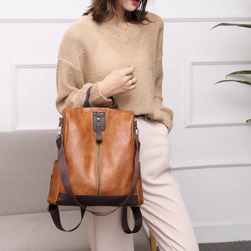 Mochilas antirrobo a la moda para mujer, mochila de viaje de cuero PU de alta calidad de marca famosa, bolsos de hombro de gran capacidad para mujer