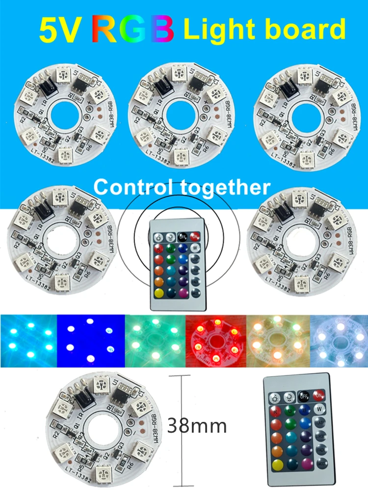 Plaque lumineuse LED RGB 16 couleurs à 4 modes avec télécommande sans fil, carte de lampe RGB 6 LED 5V, source de dégradé coloré, design décoratif
