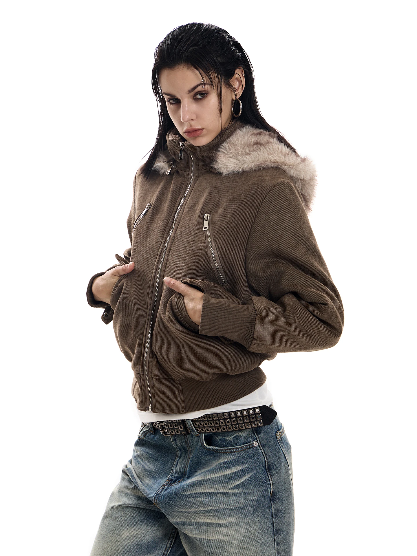 

Женская приталенная куртка-пальто 023start с меховым воротником, утепленная, с капюшоном, на флисовой подкладке, короткая верхняя одежда для осени и зимы