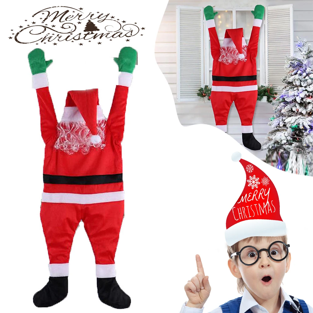 

Christmas Flannelette Climbing Hanging Santa Claus Christmas Outdoor Window Decoration Xmas Props Ornament holiday gifts 108CM