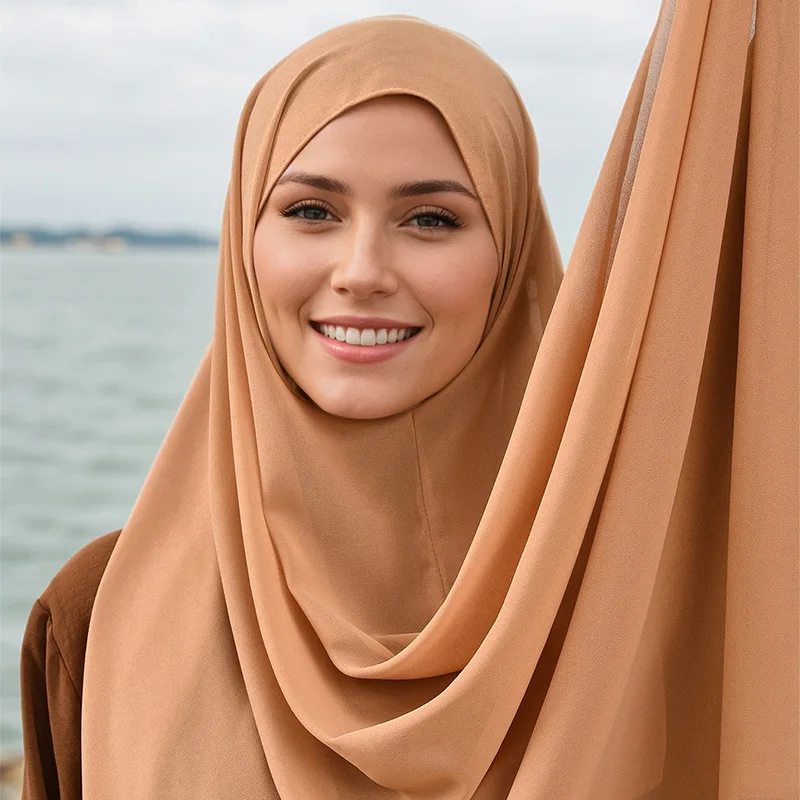 وصل حديثًا قبعة تغطي بلون واحد لعام 2025، وشاح رأس شيفون متعدد الاستخدامات، شال مريح وقابل للتنفس 180*70 سم