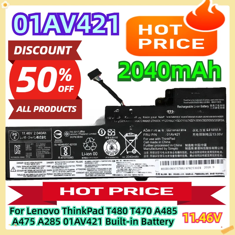 

For Lenovo ThinkPad T480 T470 A485 A475 A285 01AV421 Built-in Battery