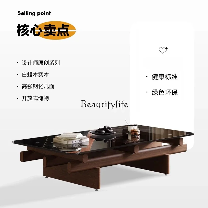

yj21 Medieval style high-end coffee table living room home creative retro light luxury tempered glass solid wood