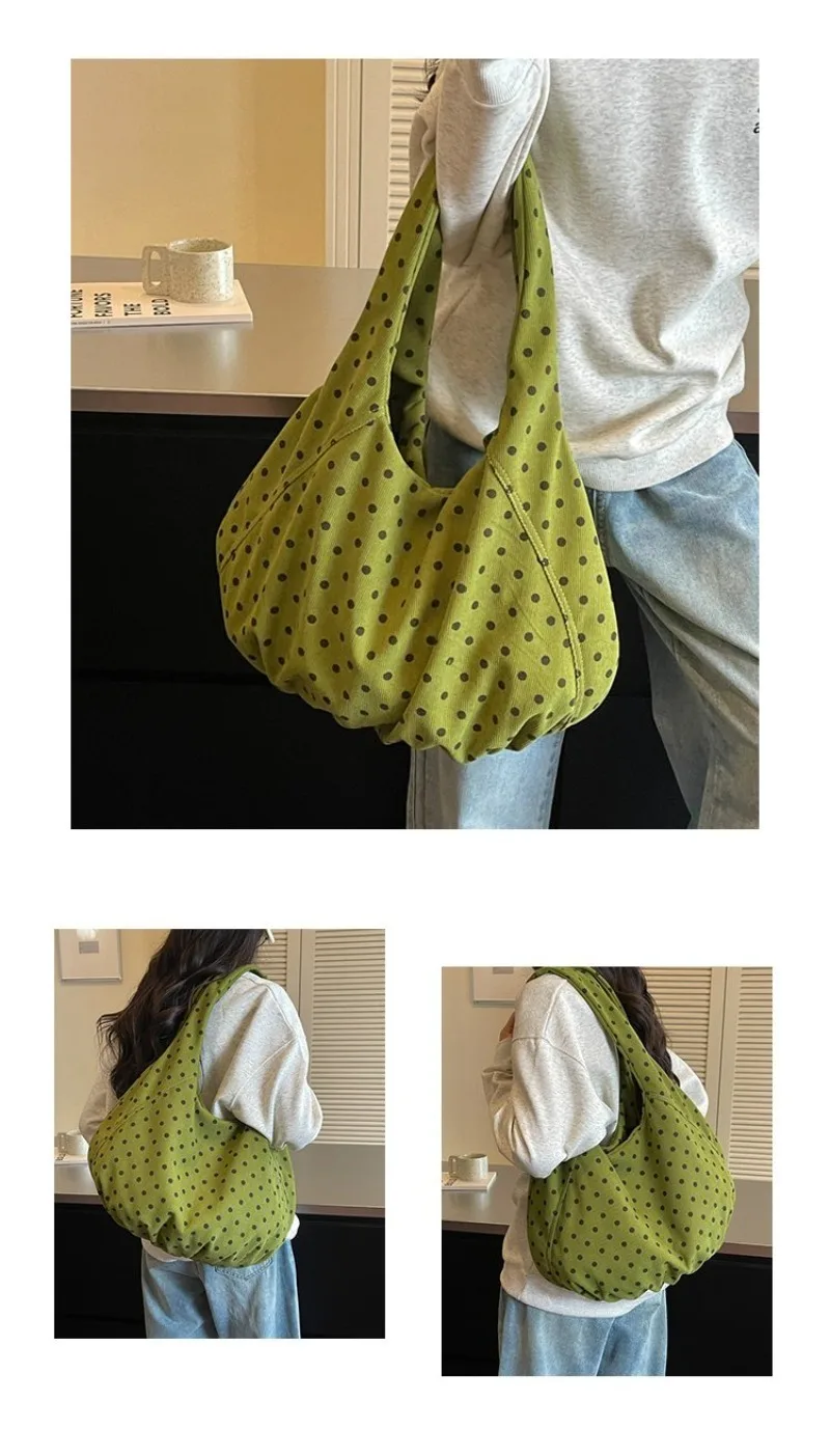 CEEKAY Canvas-Tasche mit Polka-Dot-Muster, Hobo-Stil, breiter Träger, geraffte Falten, vielseitig einsetzbar, für den täglichen Gebrauch, Freizeit, große Kapazität, Damenhandtasche. – Detail 19