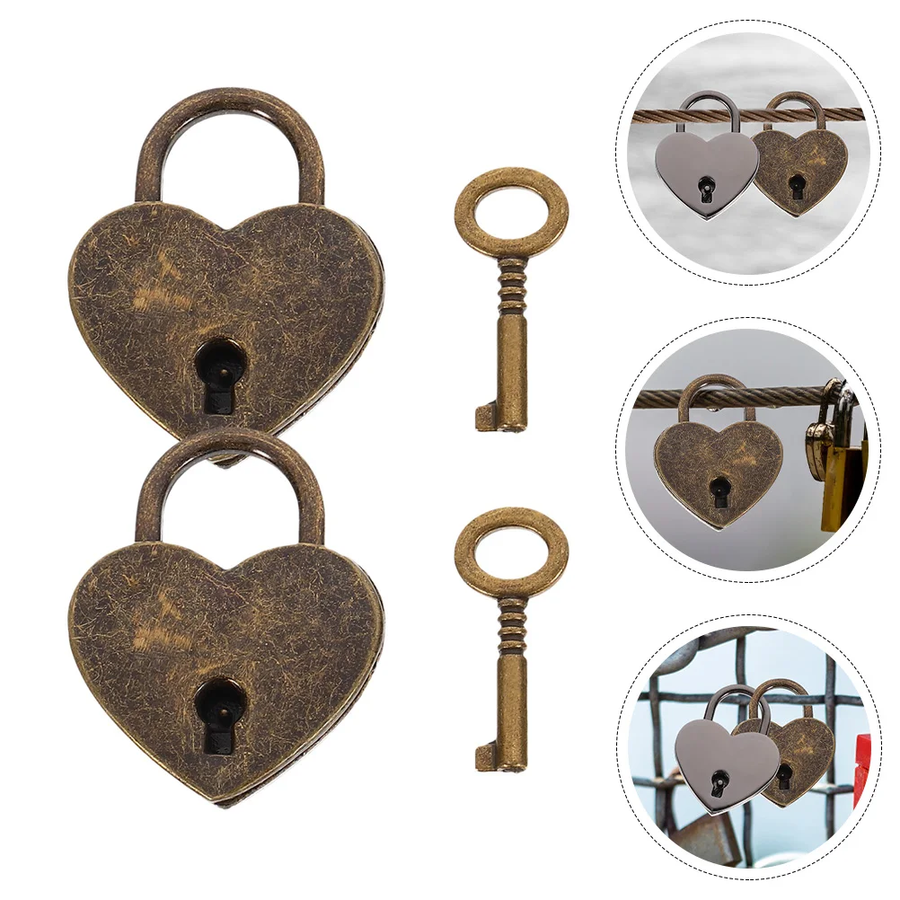 

2 set 2 Sets Heart Shaped Locks Keyed Zinc Alloy Travel Luggage Bag Diary Padlock Small Mini With Key For Gym Locker Love Bridge