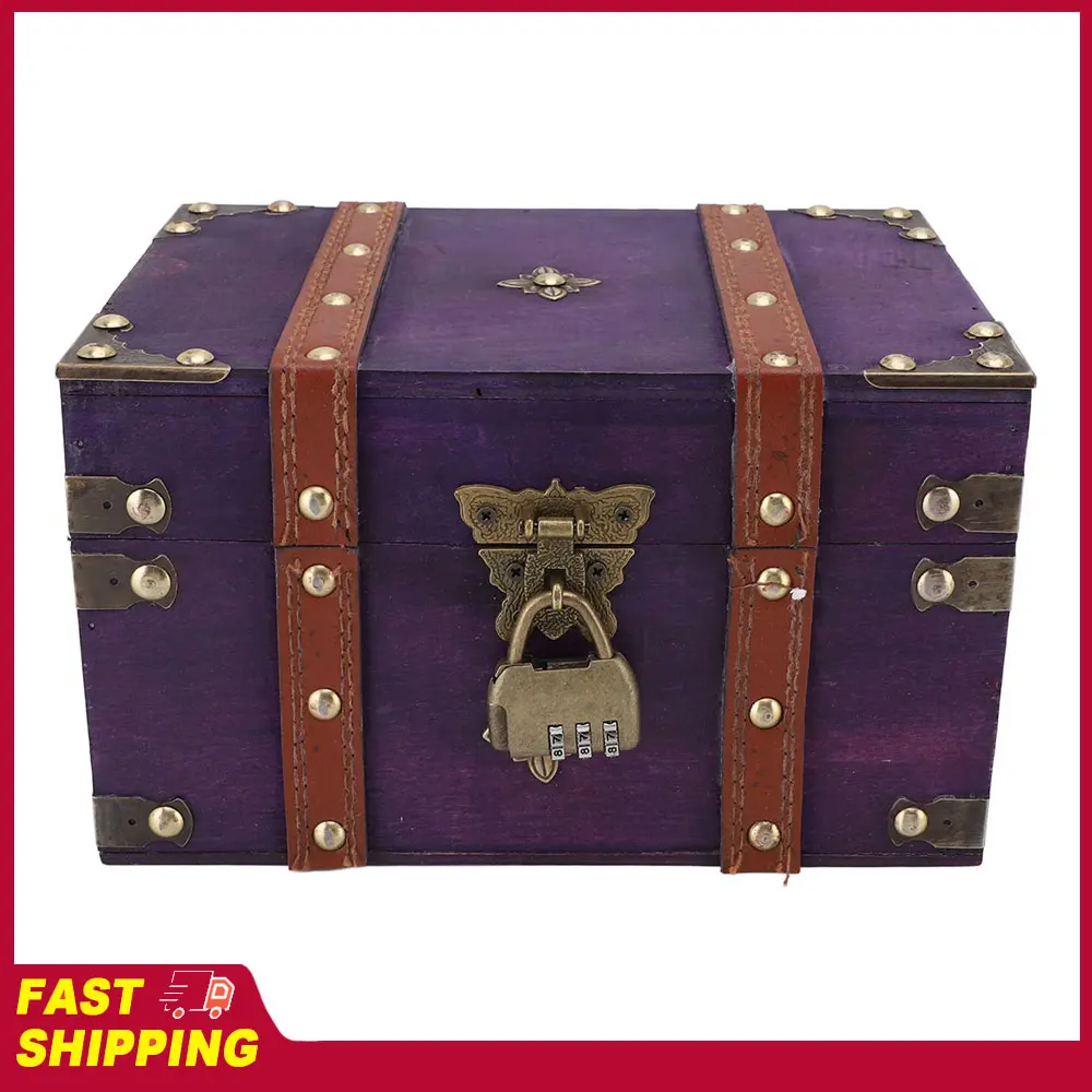 Versatile Decorative Vintage Wooden Treasure Chest Box Handmade Rectangle Small Rectangle Antique Wood Jewelry Box for Bedroom
