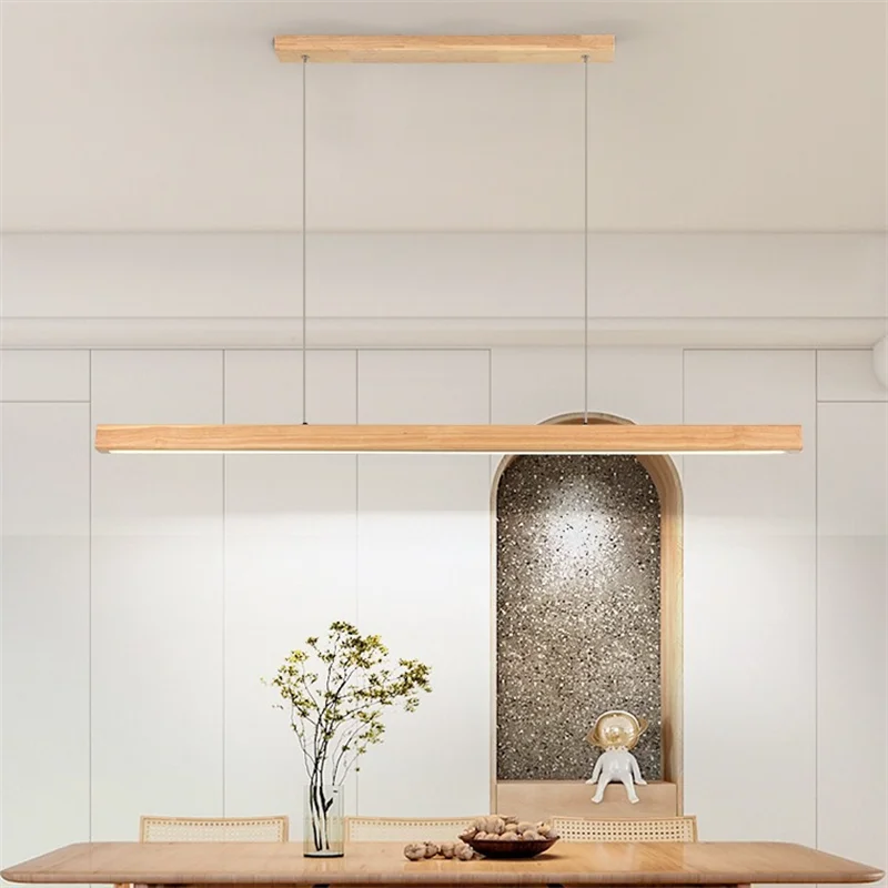 Walnut Wood dining room pendant light Nordic long strip pendant lamp Long Table Wooden Chandelier Minimalist Design Led Lighting