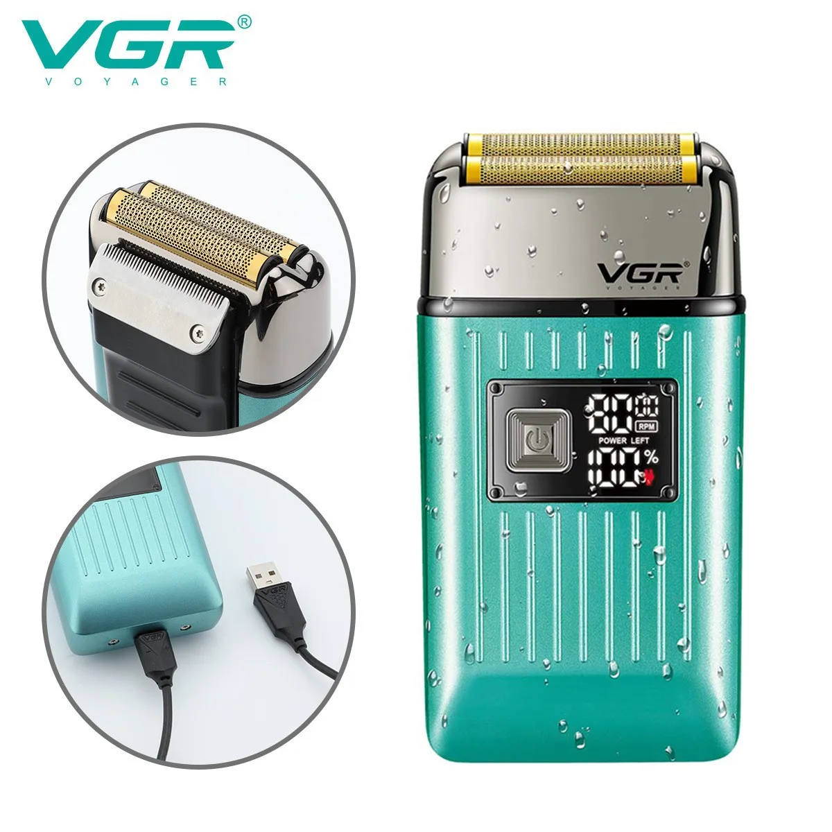 VGR メンズ カミソリ IPX6 ボディウォッシュ プロフェッショナル インテリジェント デジタル ディスプレイ 多機能 シェービング スカルプティング ヘアトリマー V-357