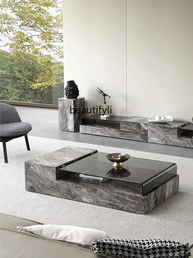 scn8617 ضوء فاخر لوحة حجرية طاولة القهوة شقة صغيرة غرفة المعيشة المنزلي مستطيلة البندقية البني طاولة القهوة خزانة التلفزيون #4