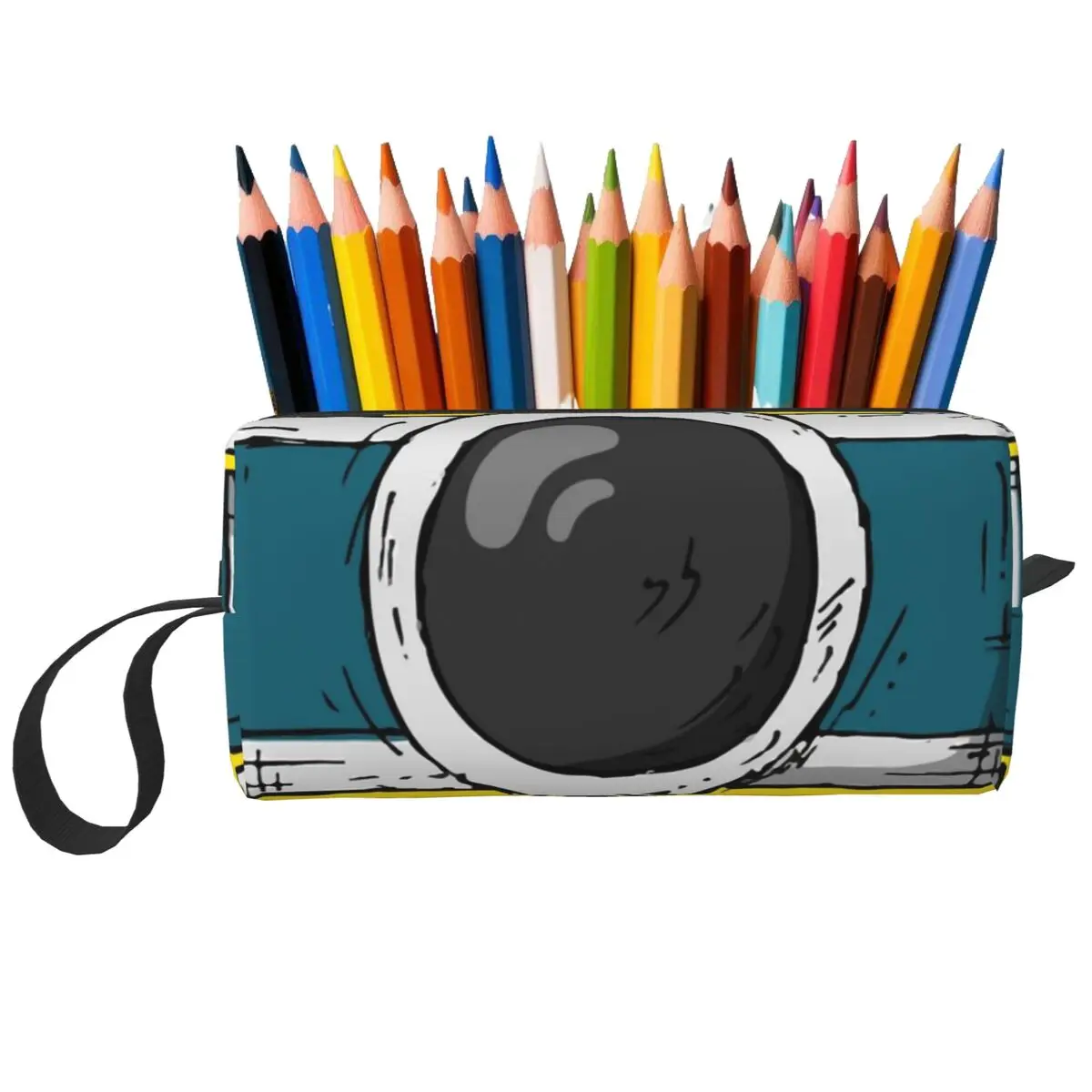 Retro Classic Blue Green Camera Makeup Bag Cosmetic OrganizerToiletry Cosmetic Bag for Women Beauty Travel Pencil Case