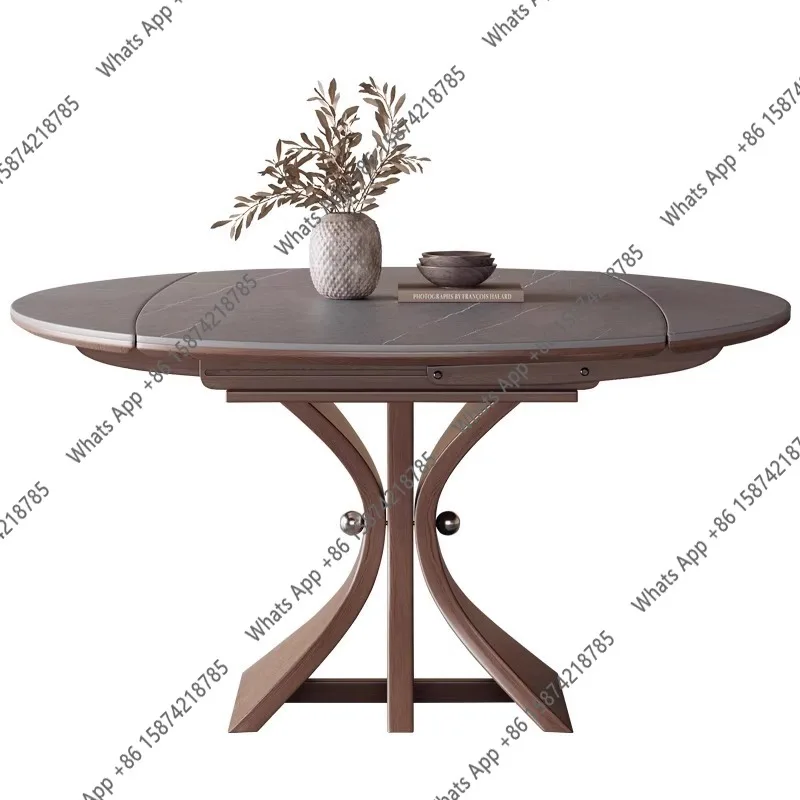Rock slab solid wood dining table variable round table antique household small apartment 2025 new telescopic folding round dinin