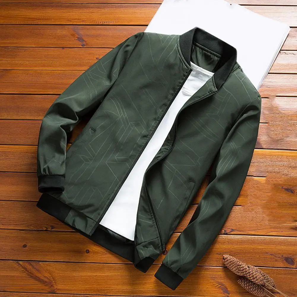 

Men's Bomber Jackets Men Coat Solid Color Stand Collar Zipper All Match Spring Jacket Baseball Jackets Clothing for Daily Wear