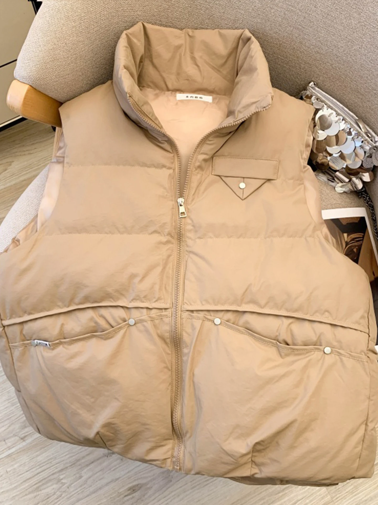 Gilet in cotone Thiened da donna Colletto alla coreana per pendolari invernali Abbigliamento da lavoro Jaet Gilet capispalla larghi Chiusura con cerniera calda