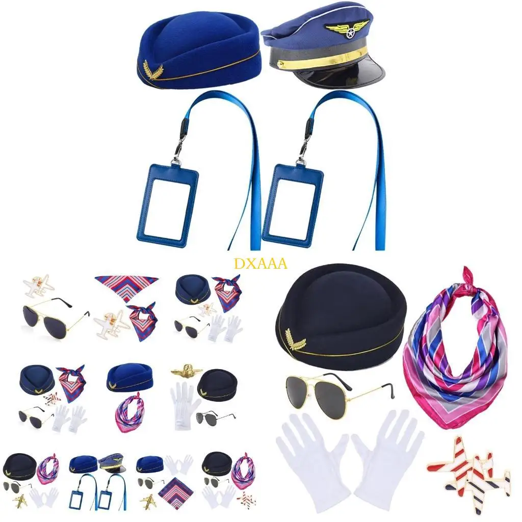 DXAA Photography Stewardess-Hut mit Sonnenbrille + Tüchern für die Junggesellinnenparty