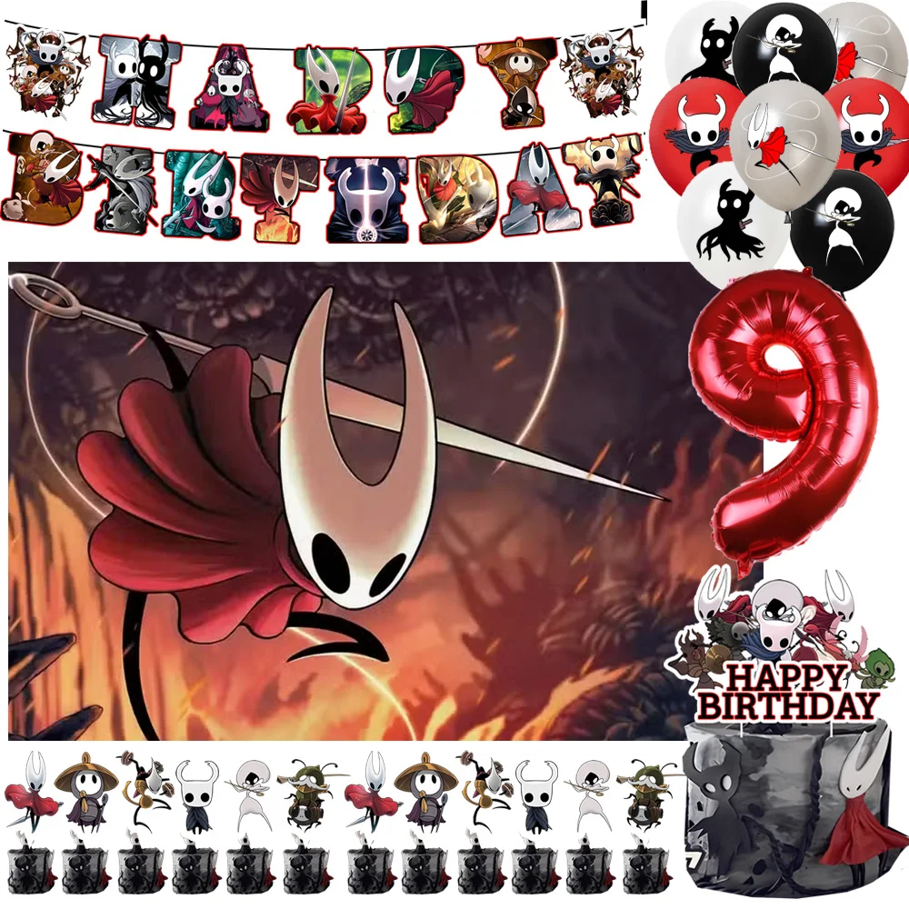 

Game Hollowed K&Knight‌ Kid Birthday Party Decorations Number Balloon Background Banner Cake Topper Baby Shower Party Supplies