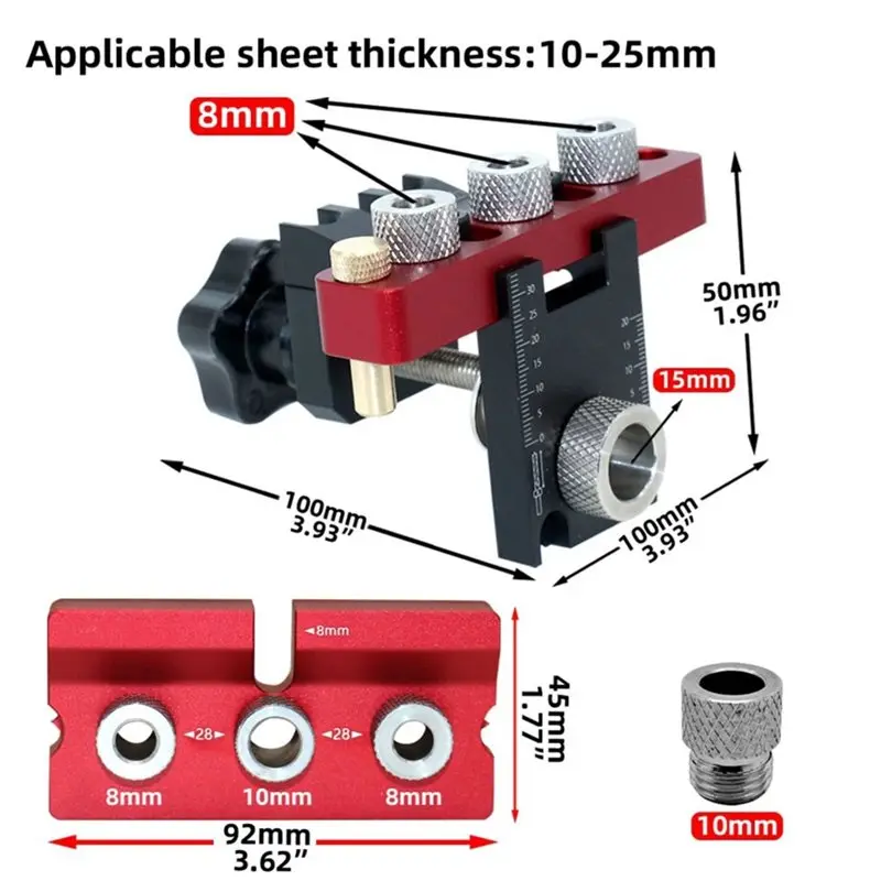 WCS-Woodworking 3 In 1 Doweling Jig Universal Dowel Cam Jig Wood Hole Drilling Guide Locator Adjustable Pocket Hole Jig Kit