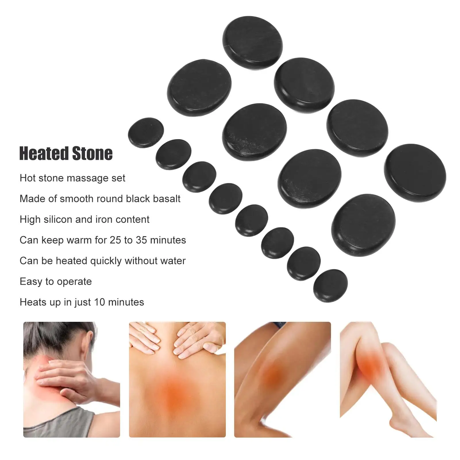 16pcs Essential Oil Massage Stones Waterless Heating Therapy with Aluminum Box