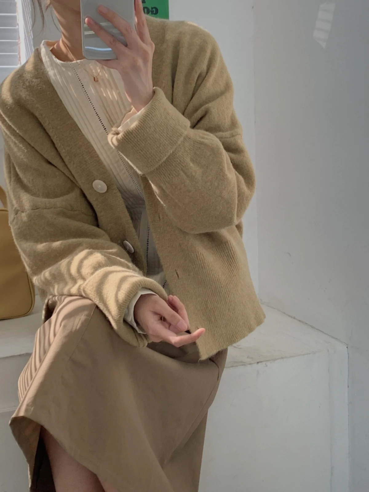 سترة محبوكة من Thiened معطف نسائي كوري Sle لون نقي للتنقل مستدير Ne بطول منتظم معطف سترة مفتوح #2