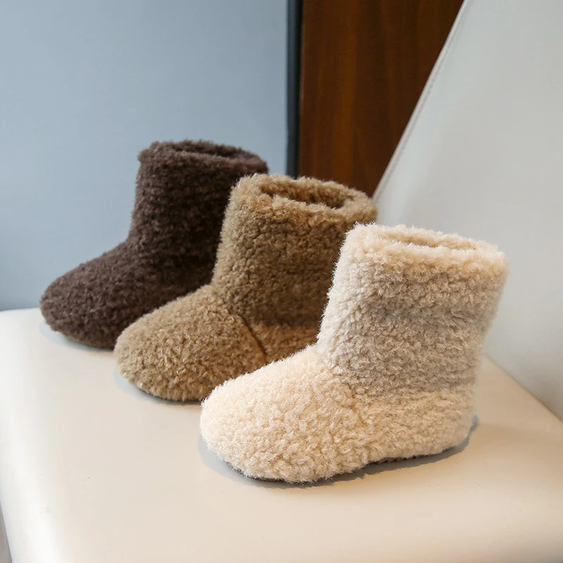 

Children Snow Boots 2025 Winter Composite Wool Warm Lambswool Plush Baby Girls Boots Anti-slip Fashion Kids Flat Casual Shoes