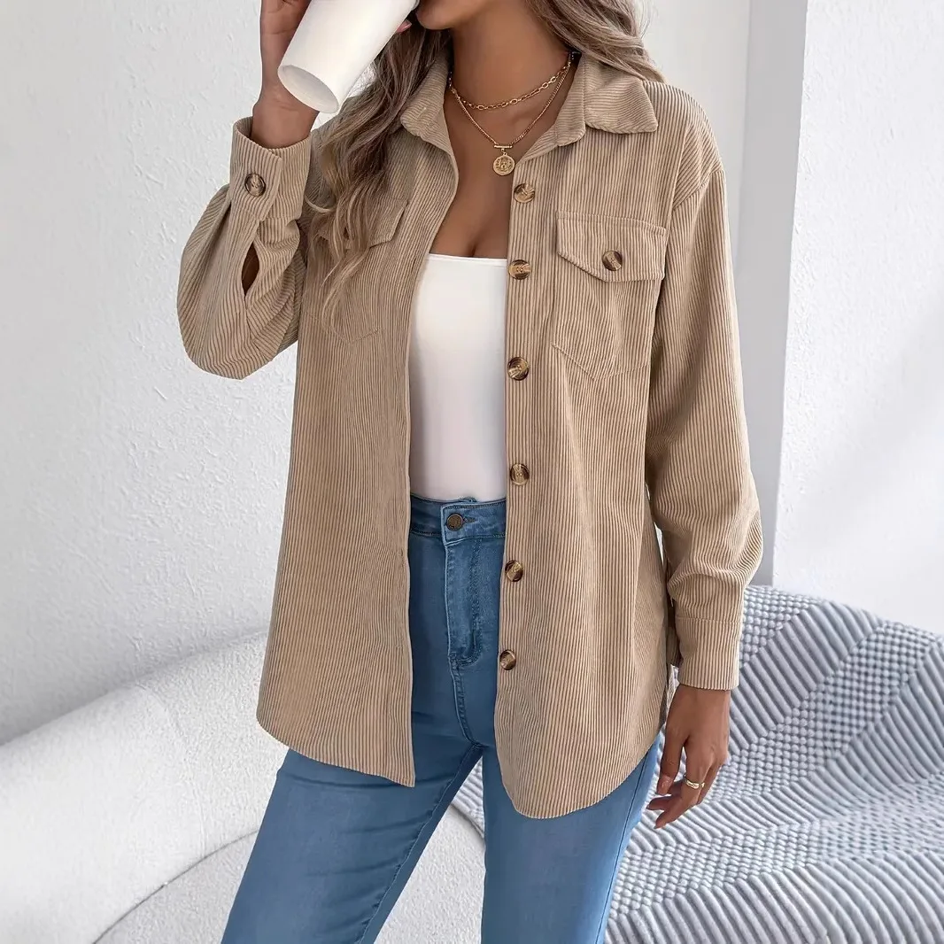 

2025 Новая модная тонкая куртка с длинными рукавами и пуговицами, женская зимняя повседневная свободная однотонная длинная домашняя куртка для женщин