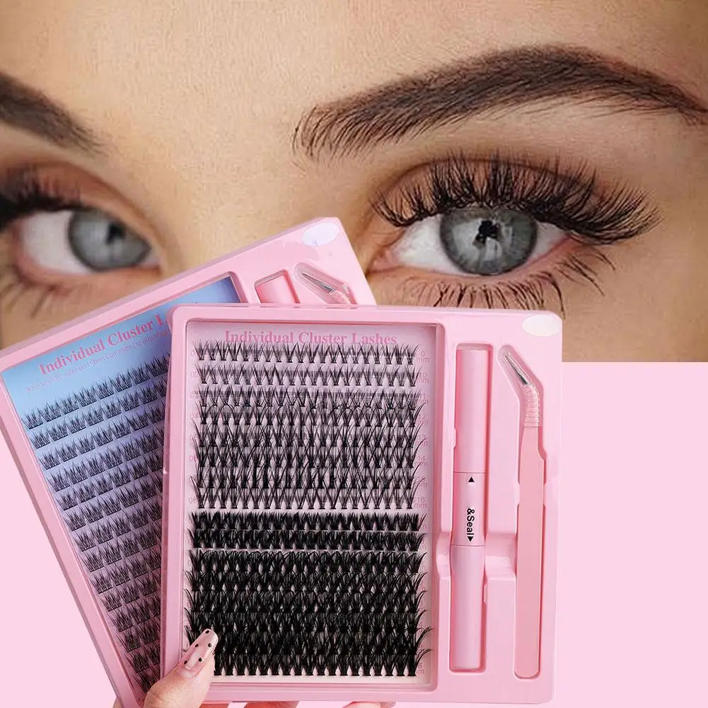 Grupos de pestañas postizas, herramientas de maquillaje para pestañas y sellos, mezcla DIY, Kit de extensión de pestañas inferiores, pinzas, juego de pestañas postizas impermeables