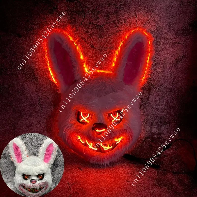 

New 2025 Halloween Scary Halloween Mask Bloody Killer Rabbit With LED Mask Teddy Bear Halloween Plush Cosplay Horror Mask