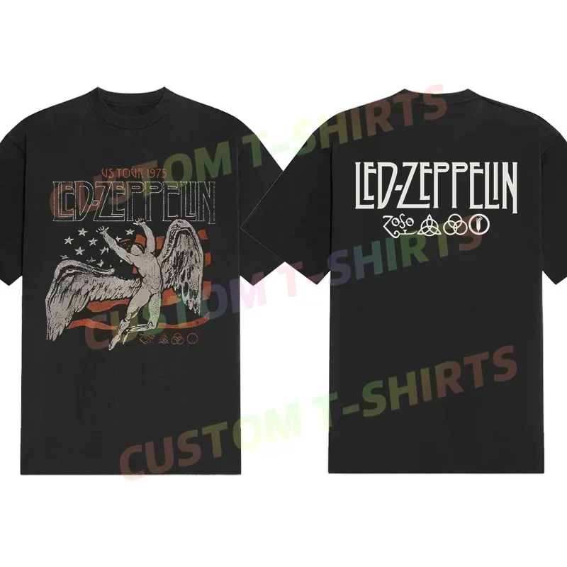 

Men T Shirt Casual Led US 1975 Tour Flag Zeppelins T-shirt Graphic Summer Sports Tops 100% Cotton Streetwear S-3XL Cool Tee