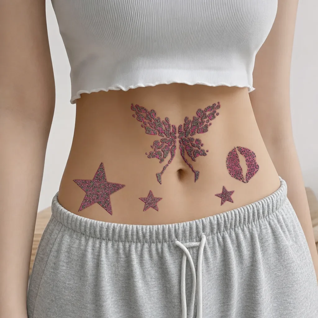 Leopard Print Butterfly Star Temporary Tattoo Sticker, Disposable Tattoo Sticker Body Art