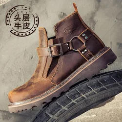 HOT Vintage Motorcyclist Boot Retro Men's Sneakers Motorcycle Biker Boots Leather Boots Shoes Safety Motorcycle Equipment