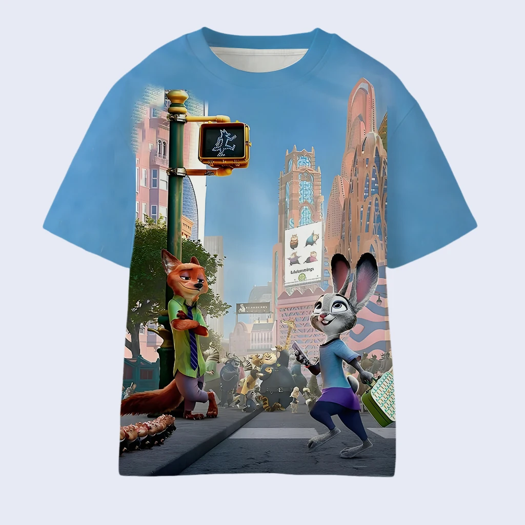 جديد Zootopia 2 طباعة تي شيرت رجالي جودي هوبز ونيك وايلد الكرتون نمط قصيرة الأكمام الصيف رداء علوي غير رسمي لارتداء اليومي
