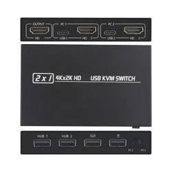 공유 키보드 마우스 프린터 플러그 앤 플레이 아웃, 4KUSB 2.0, HDMI 호환 KVM 스위치, 비디오 디스플레이, USB 스위치 분배기, 2 PC용