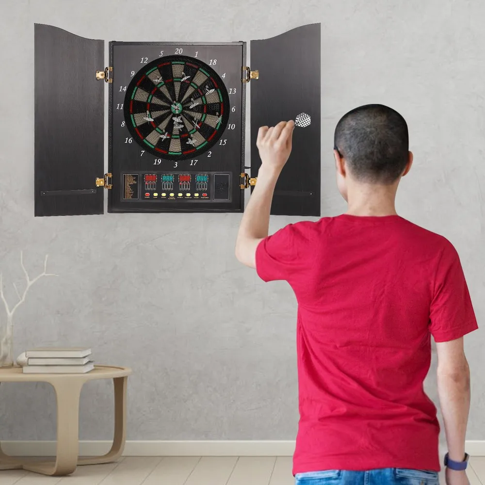 

Modern Black Dartboard Cabinet Set Dart Board Electronic Scoreboard Dart Machine Cabinet
