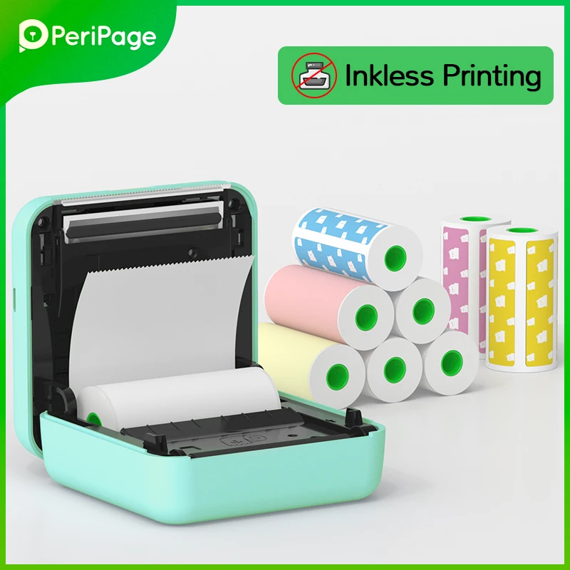 PeriPage Portable Thermal Wireless Printer A6 304dpi Green Thermal Picture Photo Receipt Label Bluetooth Mini Printer