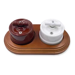 Home Improvement Retro Ceramic Rotary Switch Wall Lamp Knob Ceramic Switch 1-3 Gang Brown Wooden Base