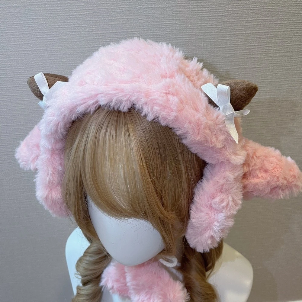 Gorro de conejo Y2K Kawaii de piel sintética de felpa para invierno, gorro con protección para los oídos peludo cálido, gorro gótico, calentadores de piernas, disfraz de actuación, sombreros de bombardero