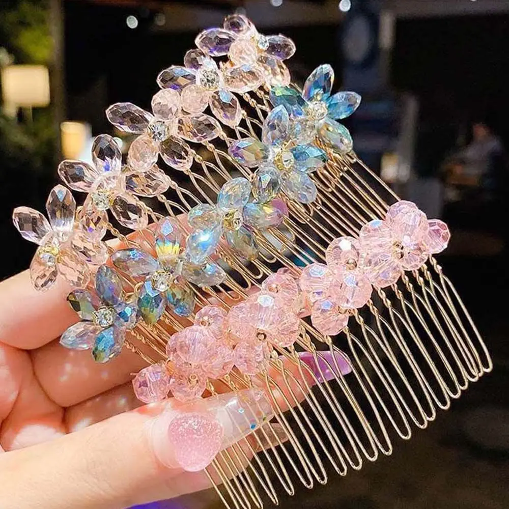 Accesorios para el cabello para niña, peine de estilo coreano para niña, garra de perlas de imitación, pinza de cristal para el cabello, horquilla de flores para niños