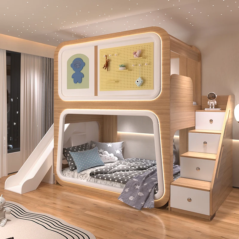 Space capsule children's bed bunk bed upper and lower  castle tree house hole board 2024 new second floor high and low mo